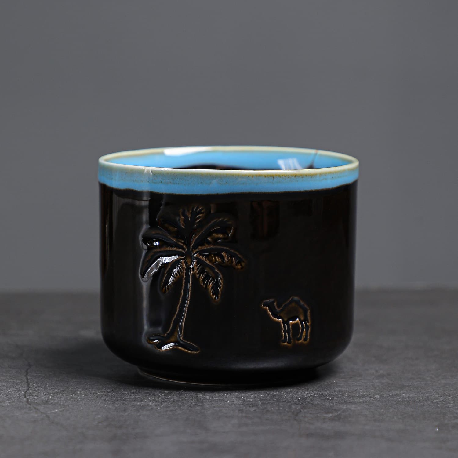 Middle Eastern Rustic Pottery Desert Palm Tree Water Cup Coffee Cup Cross-Border Creative Saudi Ceramic Tea Cup Kiln-Transformed Espresso Cup