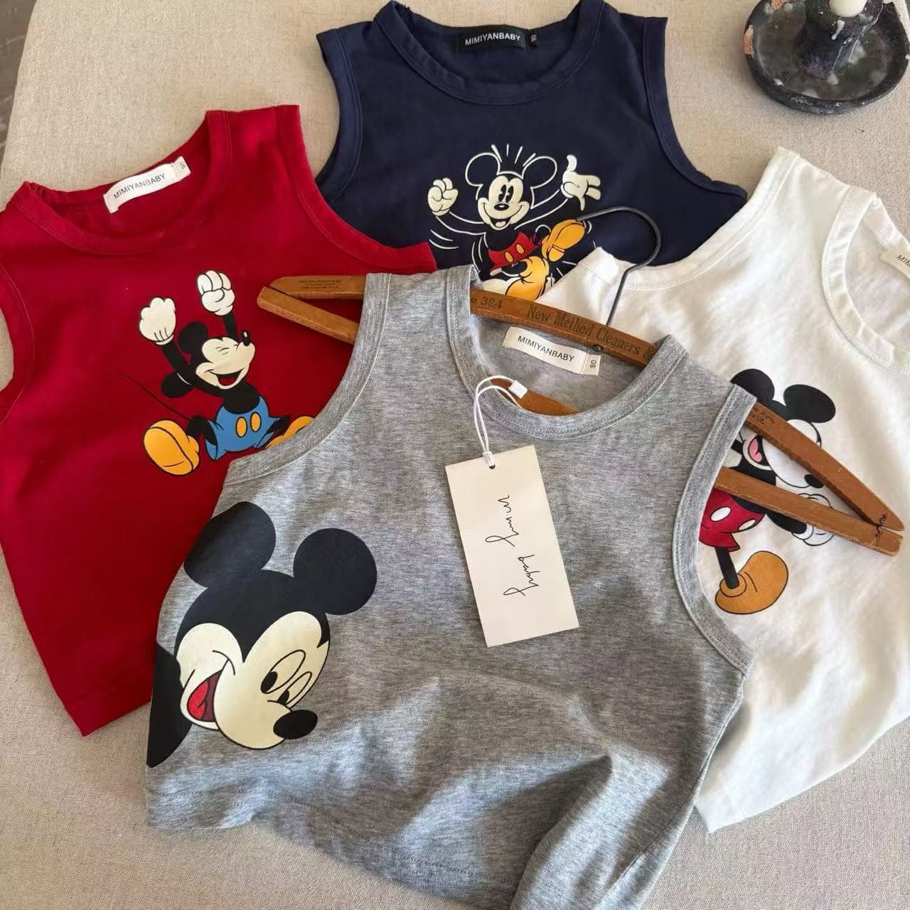 Pure Cotton Children's Vest Summer New Style Boys and Girls Japanese Cartoon Mouse Trendy Cool T-Shirt Baby Stylish Casual Sleeveless T-Shirt