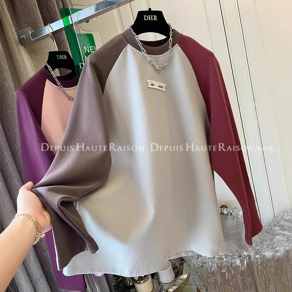 Plus Size Color Block Round Neck Pullover Sweatshirt Women Fall Winter New Student Loose Casual Long Sleeve Top