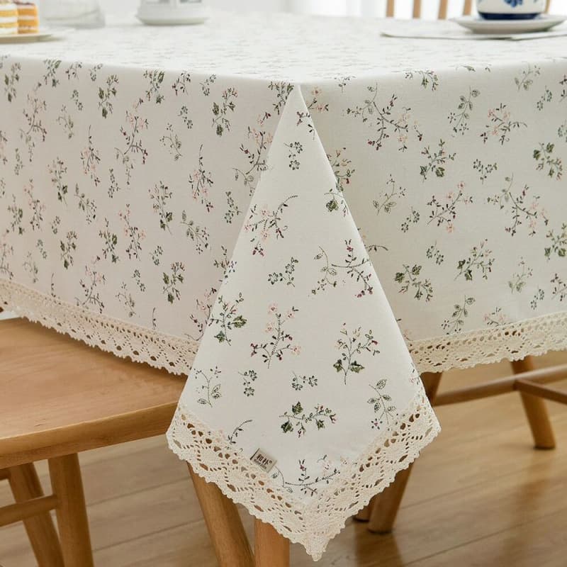 Fresh Floral Korean Tablecloth Cotton Lace Edge Dining Table Cover