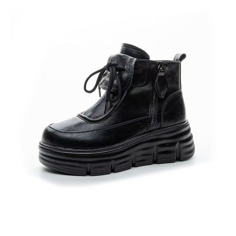 British Lined Warm Martin Boots Women 2025 Winter New Chunky Sole Height Increasing Short Boots