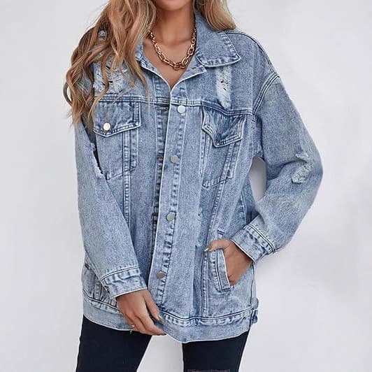 Cross-border TEMU Amazon Women's New Oversized Denim Jacket, Ripped Coat NK376