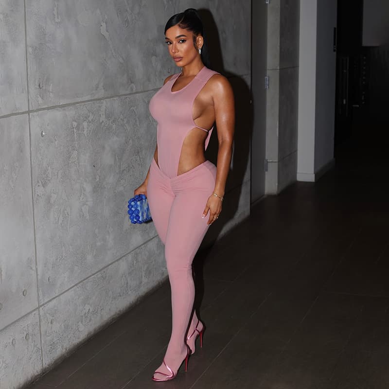 European and American Style 2025 New Autum Women's Pure Color Sexy Cut Out Waist Slimming Look High Waist Tight Backless Jumpsuit