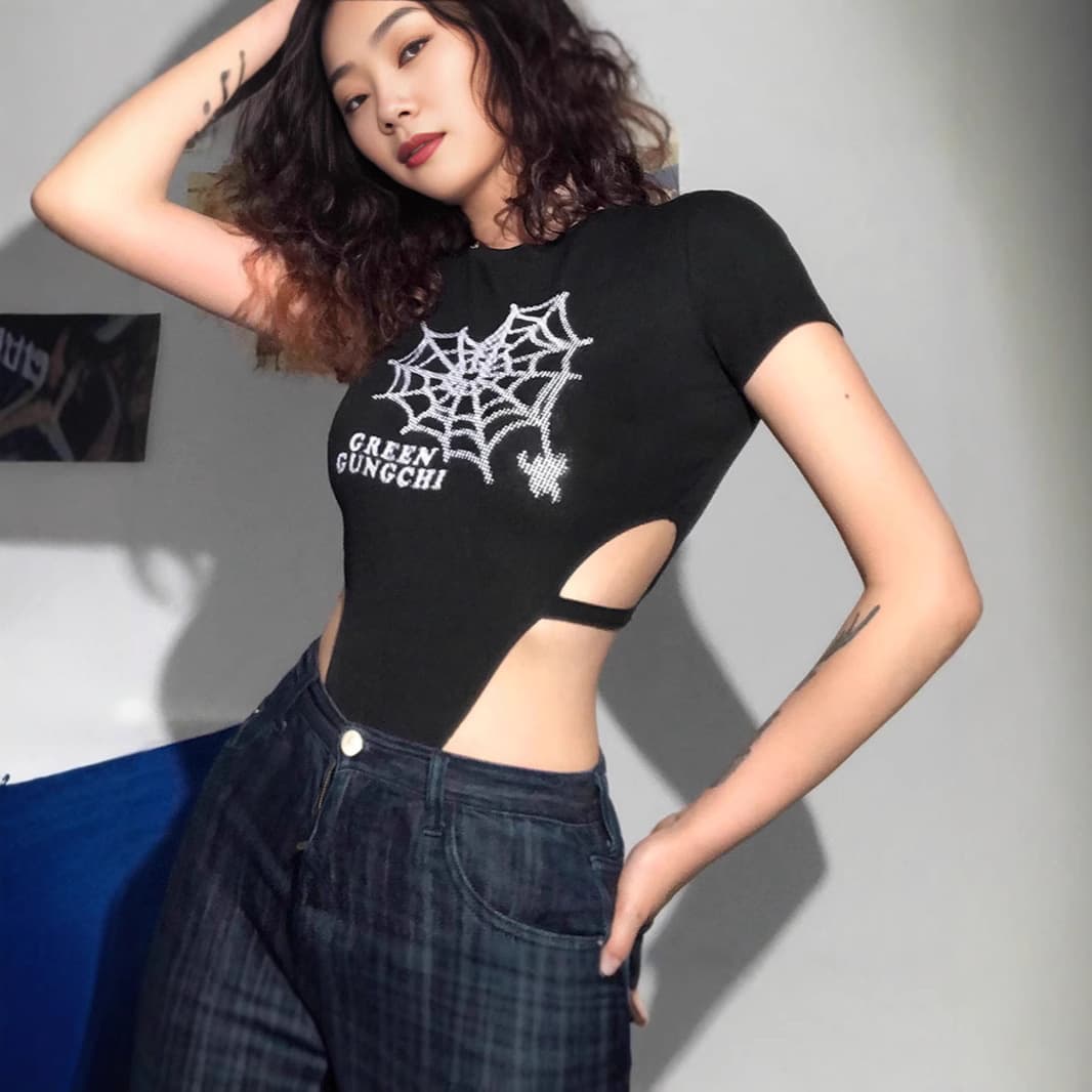 2026 Summer Short Sleeve Tight Sexy Print Slim Fit Bodysuit