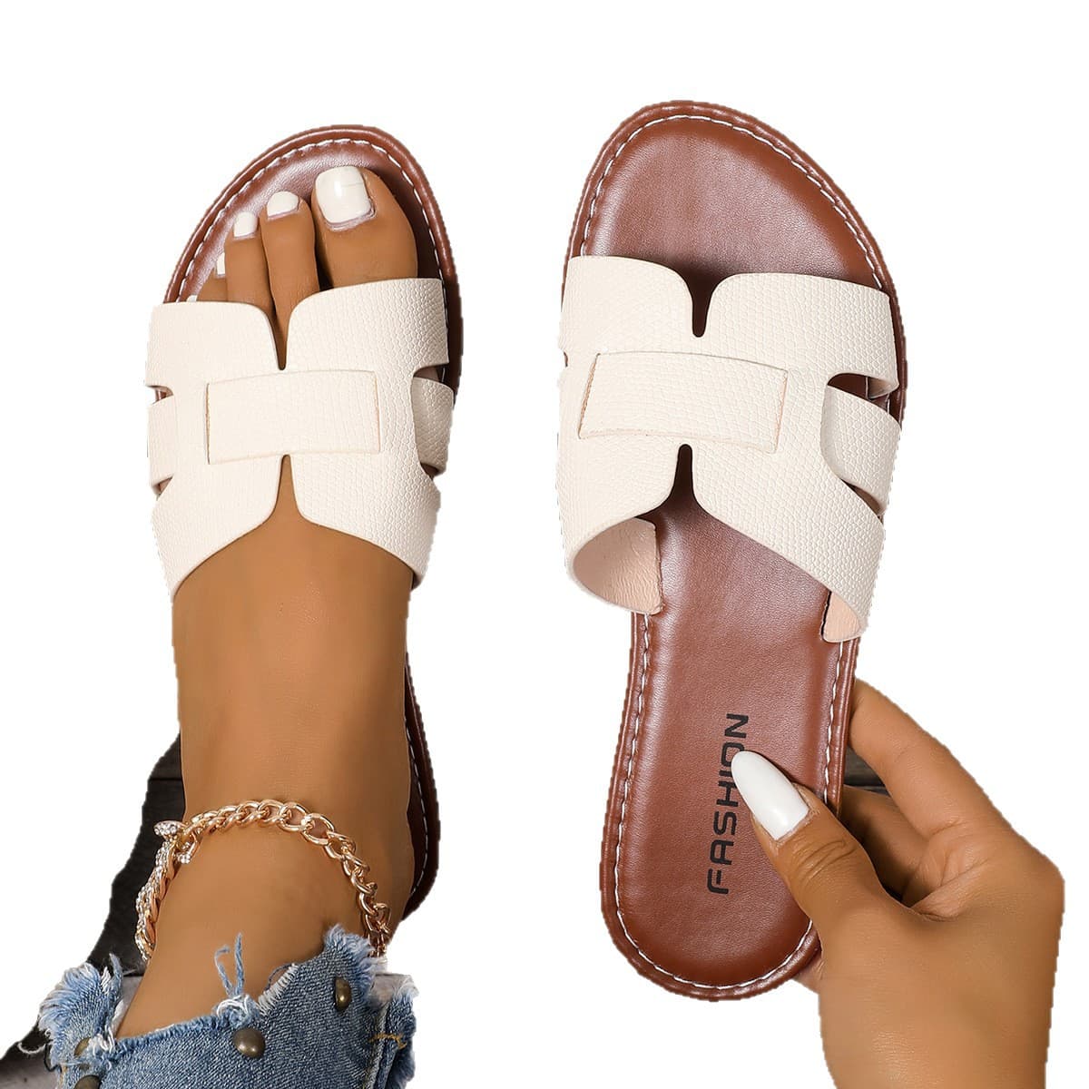 Hot-selling Shein Temu Amazon cross-border e-commerce AliExpress H-style flat sandals, a great alternative to flip-flops.