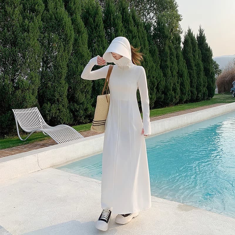 2026 Summer New Long Full-Body Sun Protection Dress for Women Black Slim Fit Ultra-Long UV-Protective Sunscreen Clothing