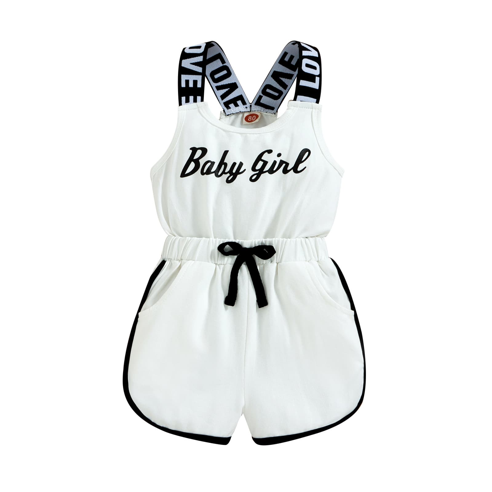 Girls Letter Print Strap Romper, Bowknot Bodysuit, Amazon Ins Style