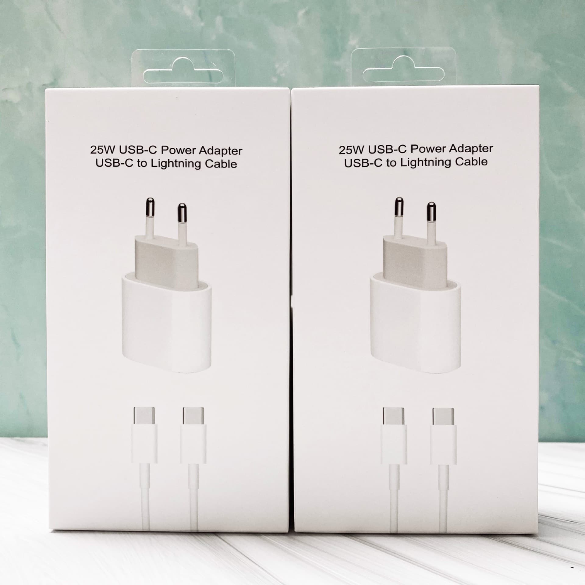 25W Dual USB-C Charger Set for Apple, EU Plug Charger Cable Set