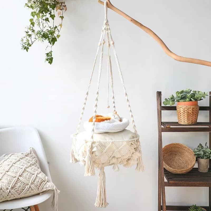 Simple and Elegant Woven Hanging Spider Plant Basket, Hanging Cat Bed Swing, Balcony Nest, Hammock, Cat Cradle, Handmade