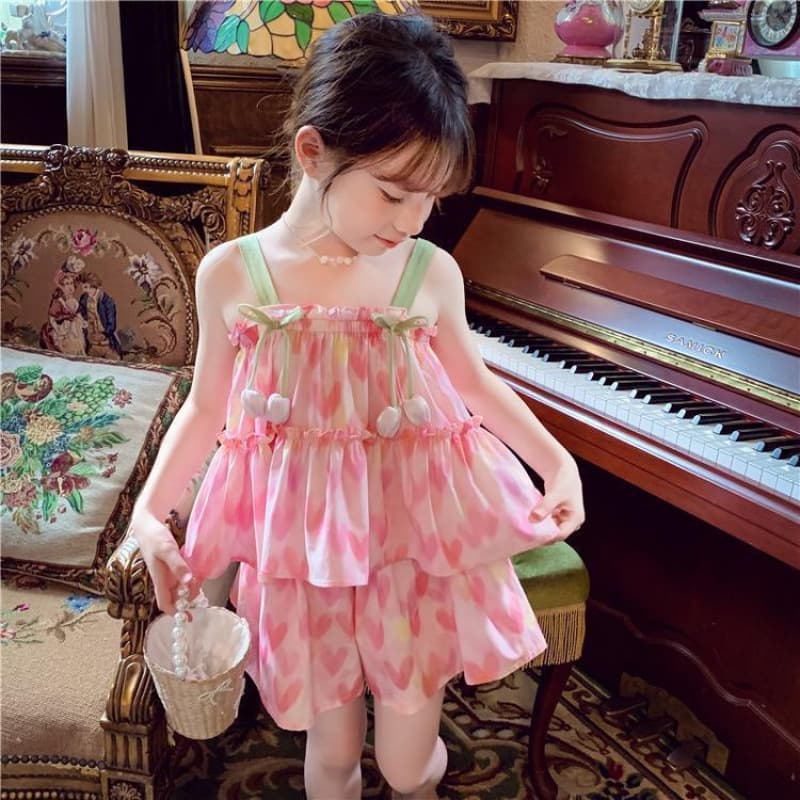 Girls' suspender summer set, beach dress, new summer style, fashionable children's shorts two-piece set
