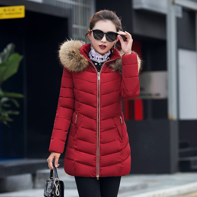 2025 Foreign Trade Cross-Border Korean Style New Women's Cotton Coat Mid-Length Slim Fit Cotton Jacket with Large Fur Collar Fashionable Women's Jacket