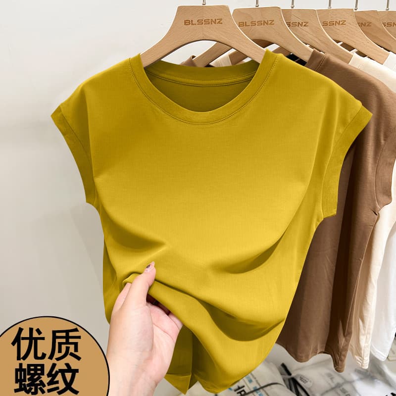 Plus-size women's ribbed short-sleeved t-shirt, new spring/summer 2026 style, loose fit, thin design, short-sleeved top.