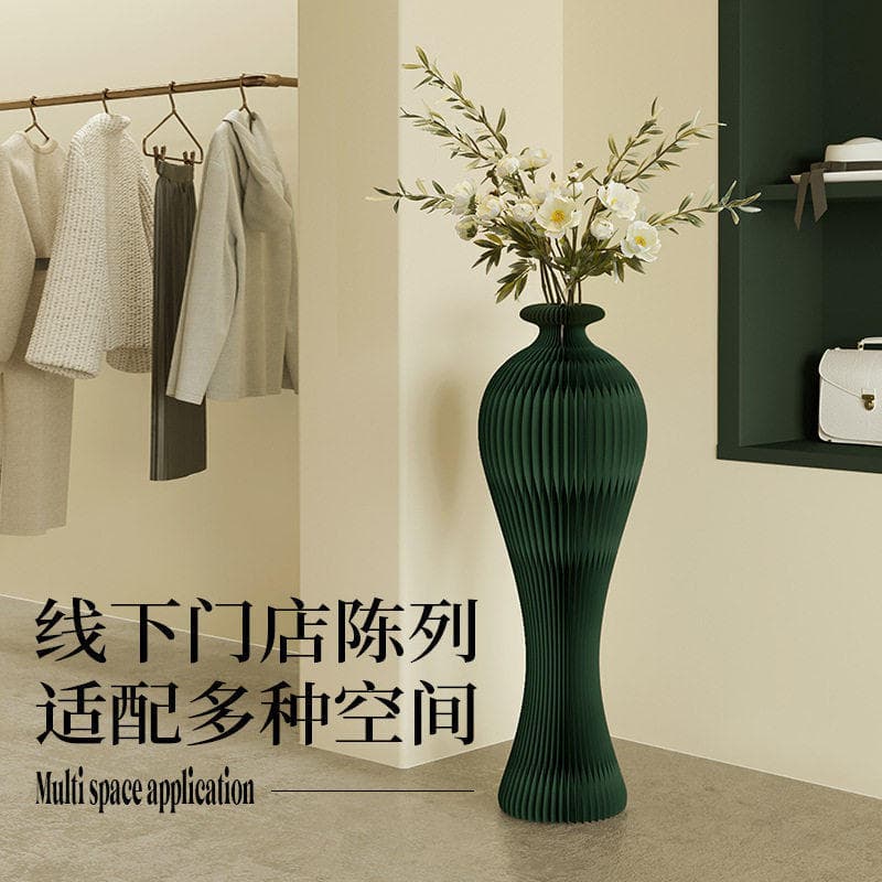 Classic large vase, accordion paper art Chinese flower vase, elegant and beautiful decorative flower arrangement, home floor ornament.