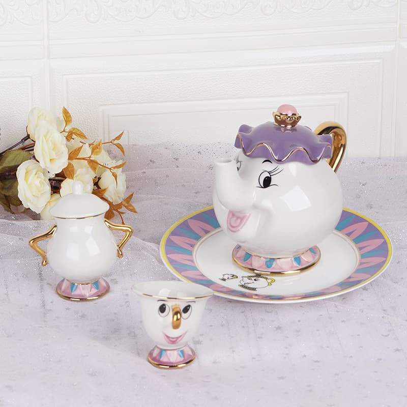 Ceramic Tea Set European Beauty and Beast Teapot Mrs. Potts Chip Teapot Set Large Capacity Mug Coffee Cup