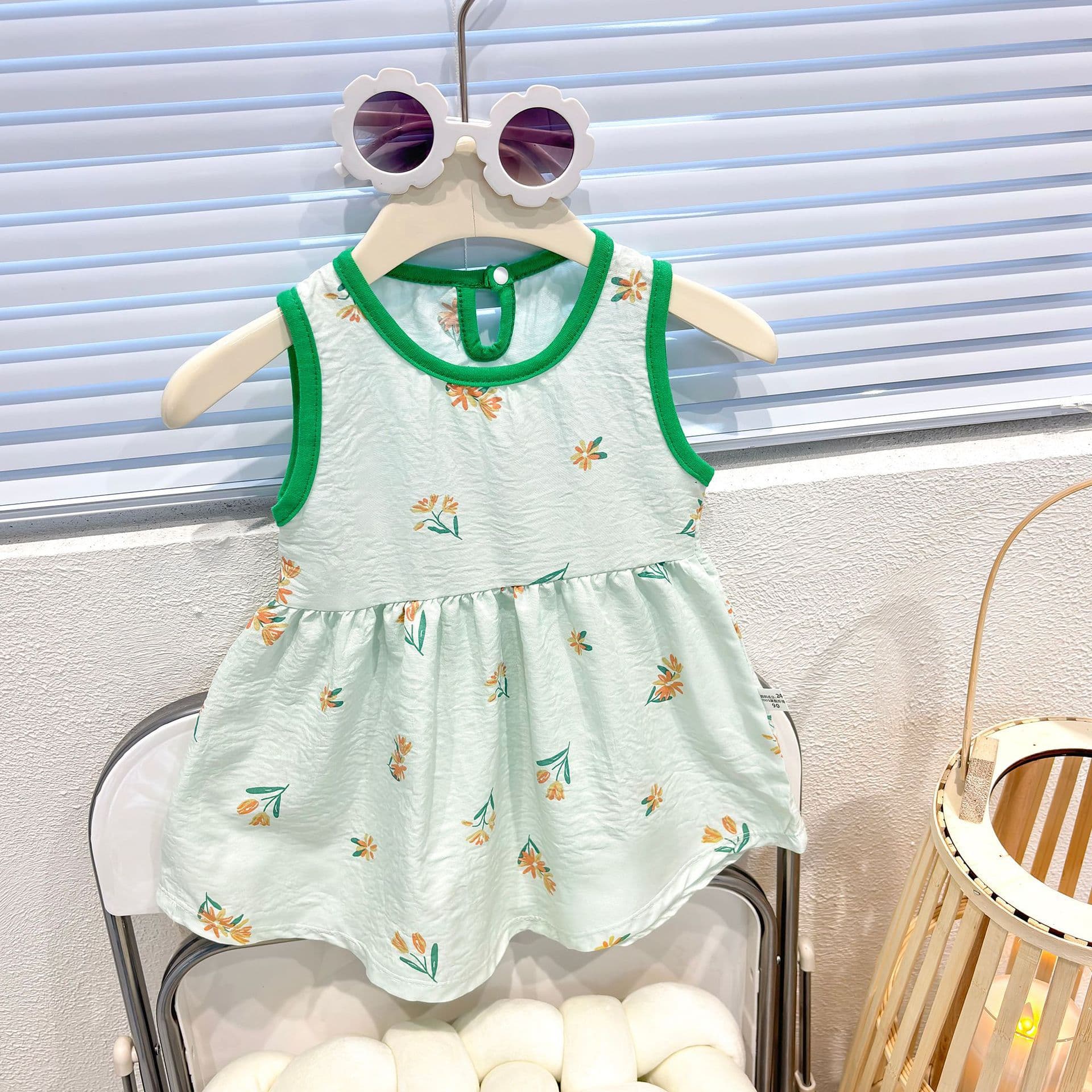 2025 New Vest Dress for Baby Girls Casual Halter Dress Children Floral Print Dress Little Girl Korean Style Princess Dress