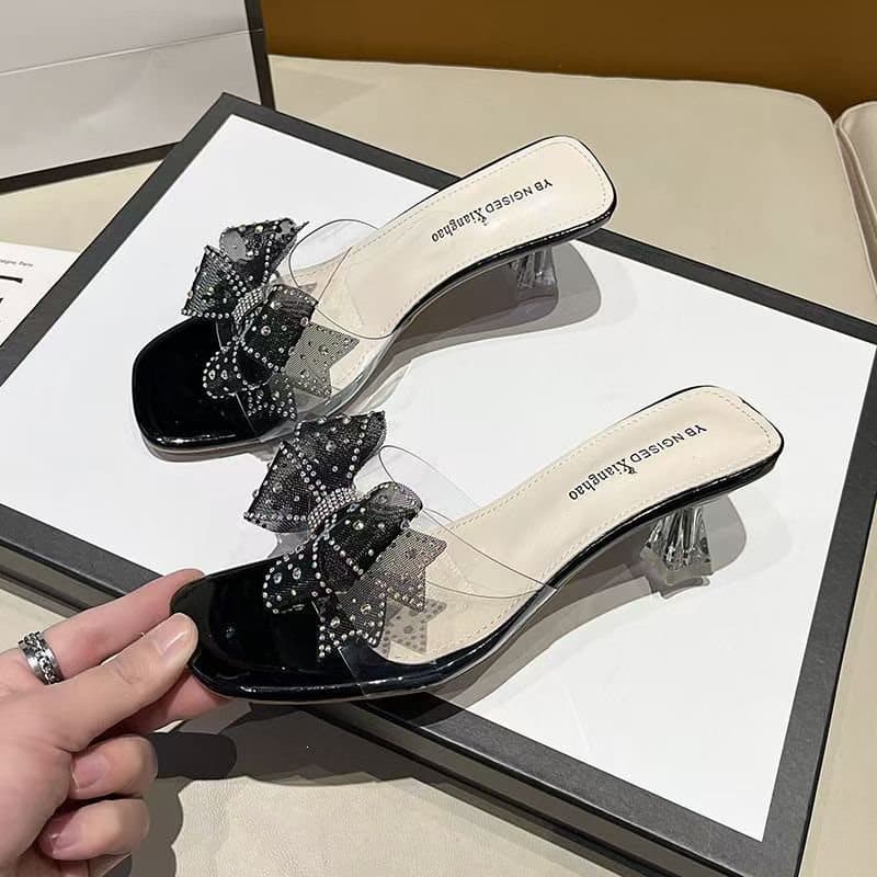 Daimon's Summer Beauty: Bow-Knot Crystal Platform Slippers - Trendy Casual Elegant Slippers with Wear-Resistant Waterproof Platform
