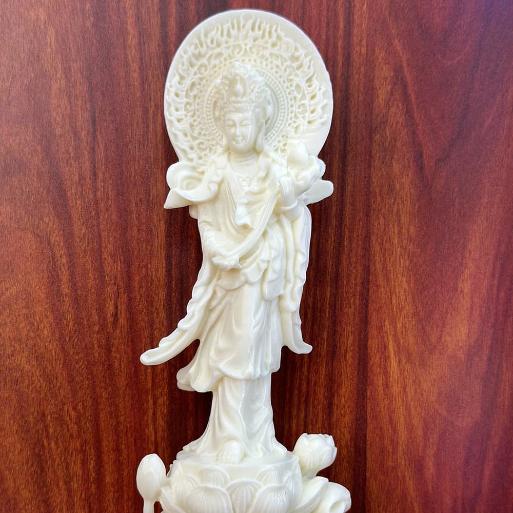 Ivory Nut Carved Gold Plated Lotus Buddha Light Western Three Saints 20x7.8x5cm Home Living Room Craft Ornament