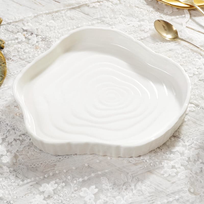 Nordic Style 13 Inch Tree Trunk Plate Underglaze Porcelain White Tray