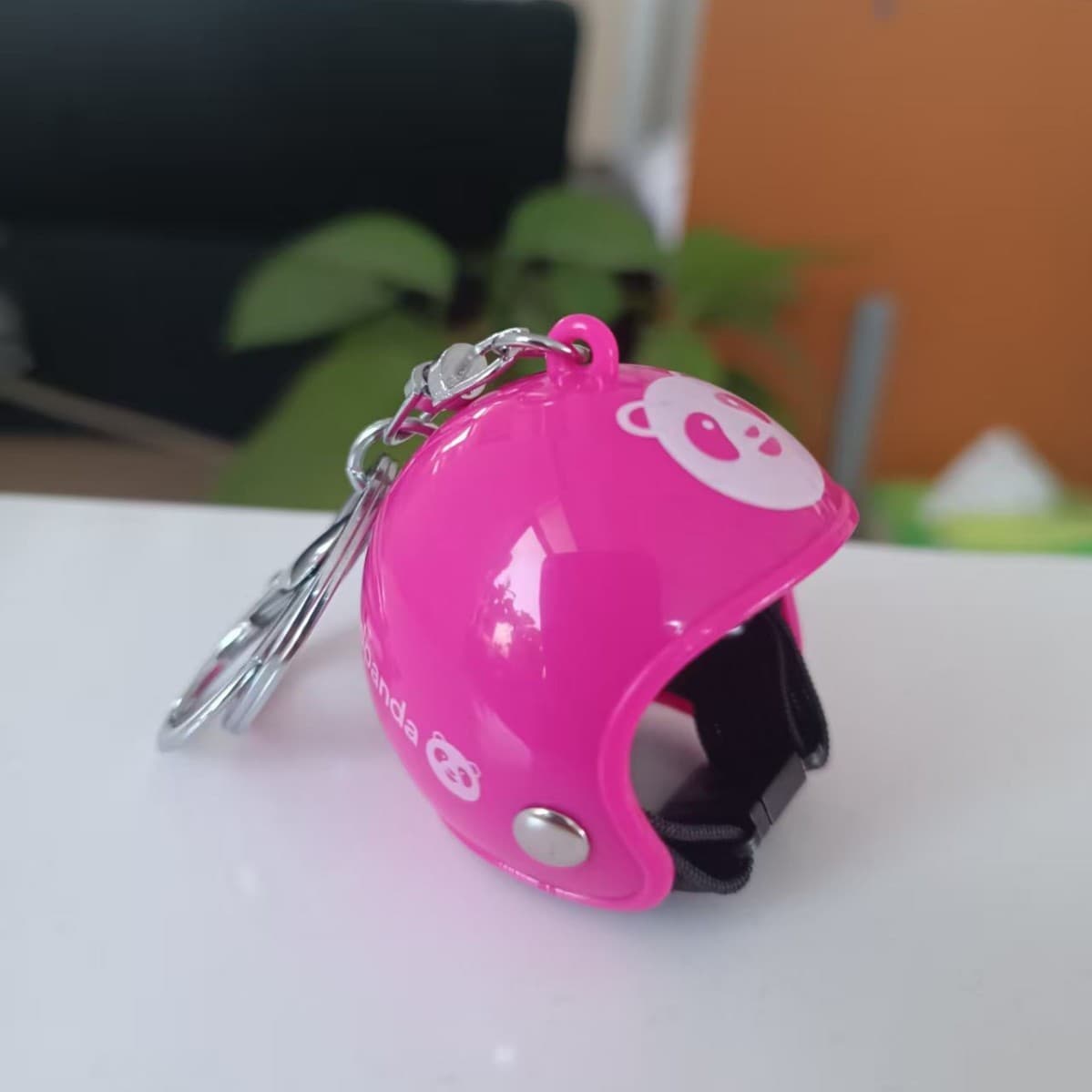 Plush Bear Helmet Safety Hat Car Keychain Ornament, Barbie Doll Compatible Helmet Key Ring Pendant