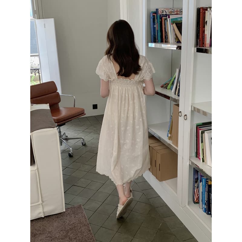 Korean Ins Women Summer New Korean Heavy Embroidery Homewear Sleep Dress Nightgown Wholesale Export