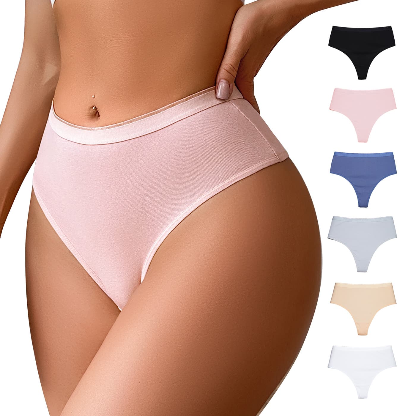 Plus Size European and American High-Waisted Thong Panties Women's Fitness Sports Panties Pure Cotton Summer Style Tummy Control Sexy Thong Panties