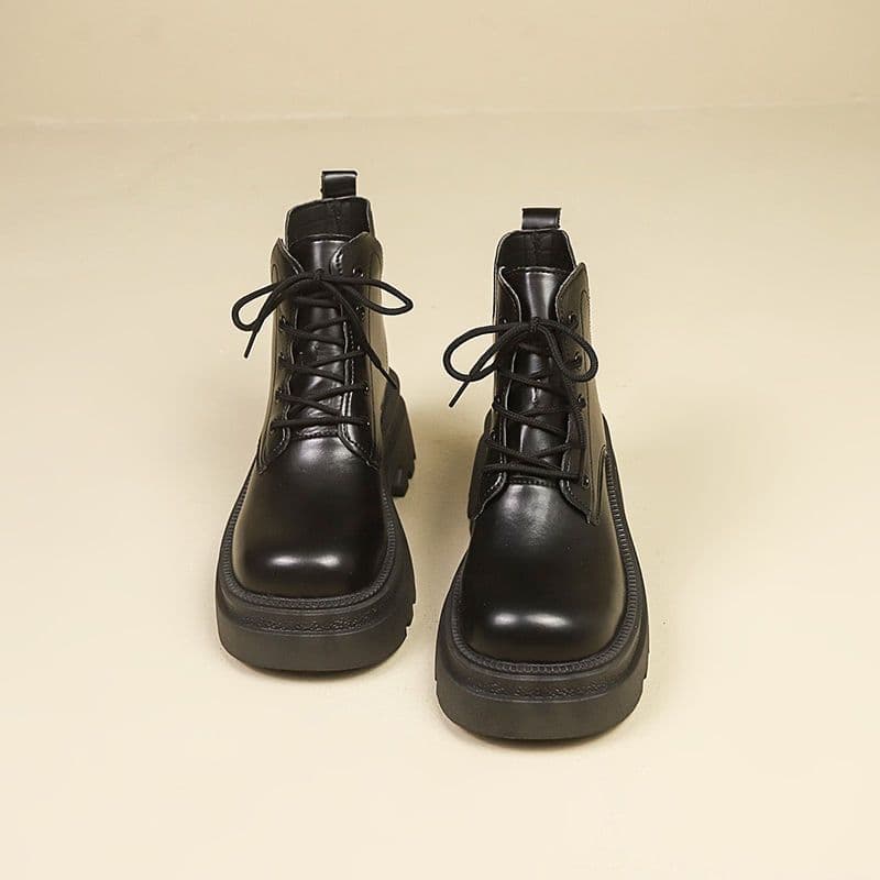 British Single Boots 2025 Summer New Heightening Ins Chunky Light Sole Lace-up High Martin Boots Women's Versatile Short Boots