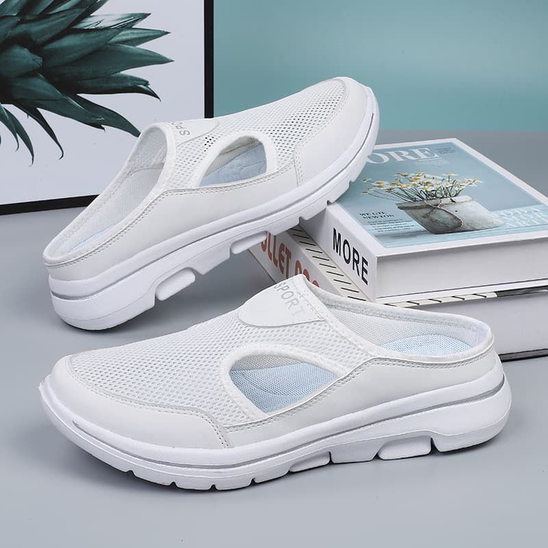 2025 Amazon Korean Style Plus Size Casual Half-Slippers Women's Shoes Men's Thick Sole Slip-On Sandals Mesh Half-Slippers