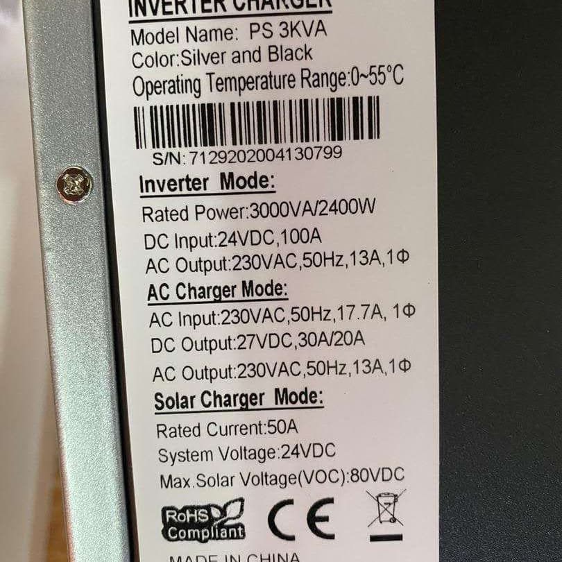 3KVA 24V photovoltaic inverter-charger hybrid integrated machine with built-in 50A PWM solar controller for energy saving and outdoor use.