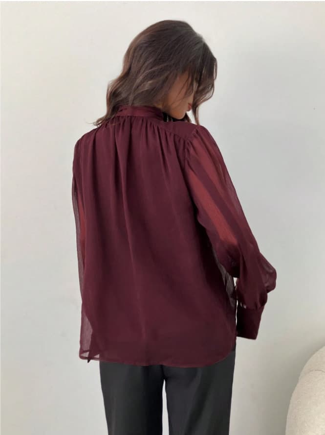 French Vintage Slim Blouse Women Elastic High Waist Unique Deep V Neck Draped Scarf Long Sleeve Shirt