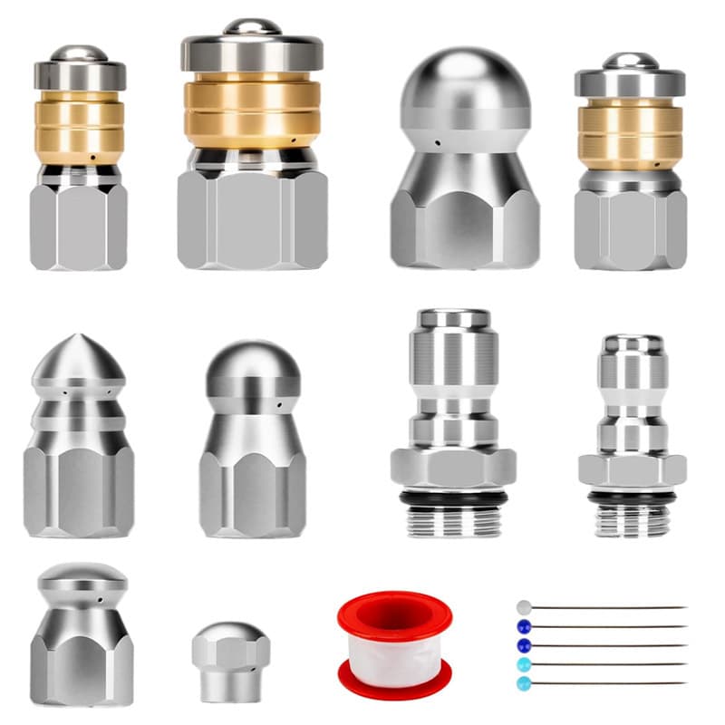 High Pressure Sewer Nozzle, 1/4" Fitting, Stainless Steel, Front 1 Rear 3