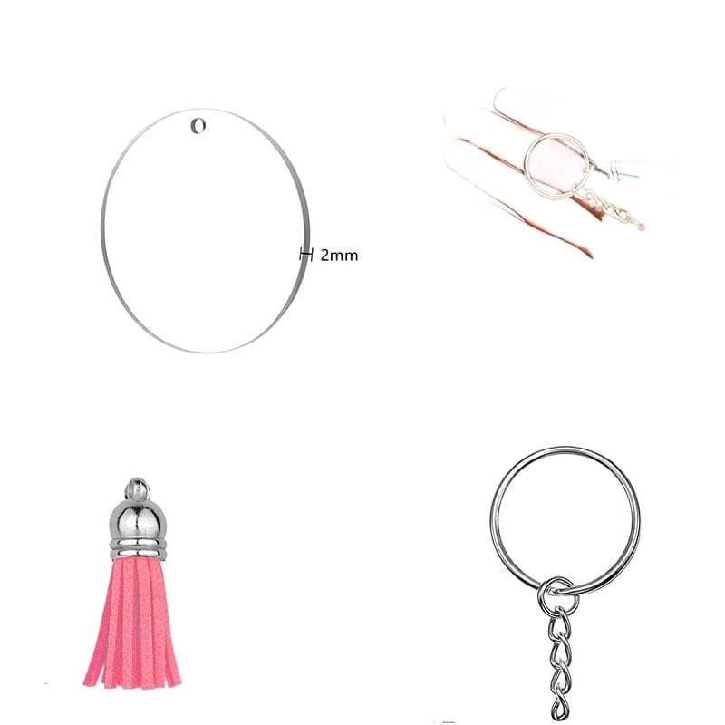 DIY Acrylic Keychain Blank Tassel Metal Pendant Creative Gift Women's Backpack Ornament Key Chain