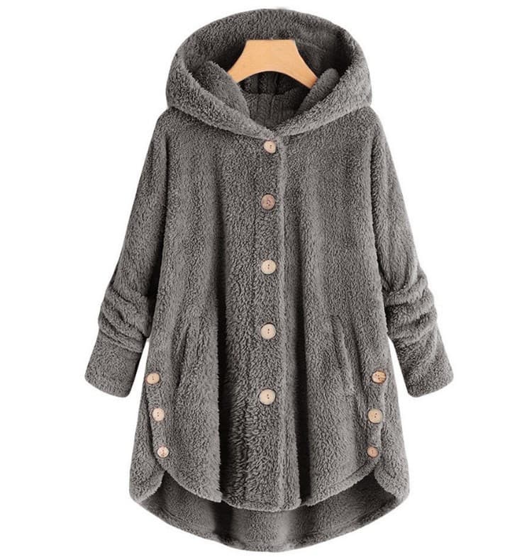 Women's Button Fleece Top Irregular Solid Coat Fashion
