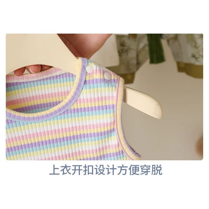 Baby's Cartoon One-piece Suit Western-style Suspender Pants Two-piece Suit Summer Baby's Striped T-shirt Clothes Sling Hassel