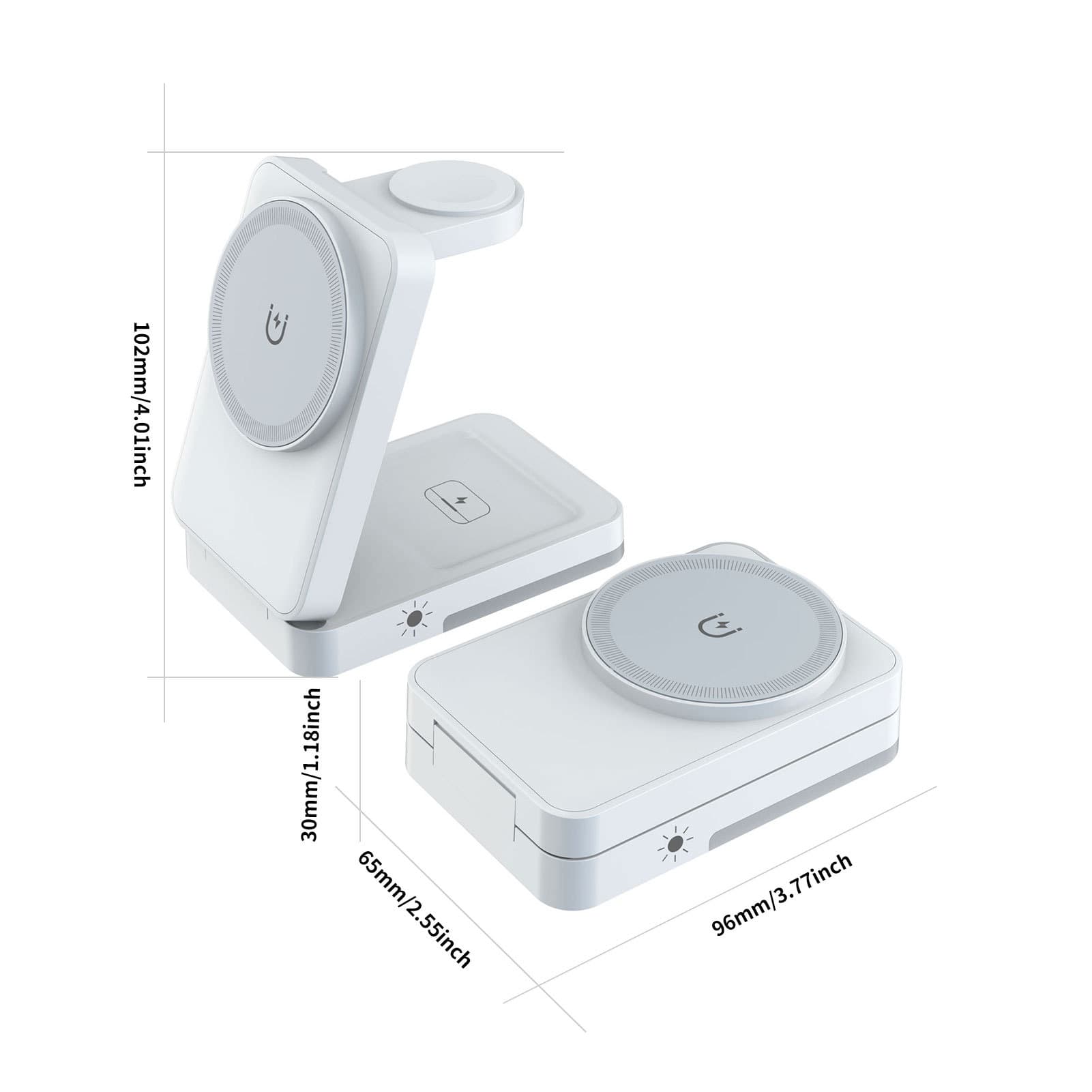 Storage Foldable Magnetic 3-in-1 Wireless Charger for iPhone, AirPods, Apple Watch Stand Wireless Charger