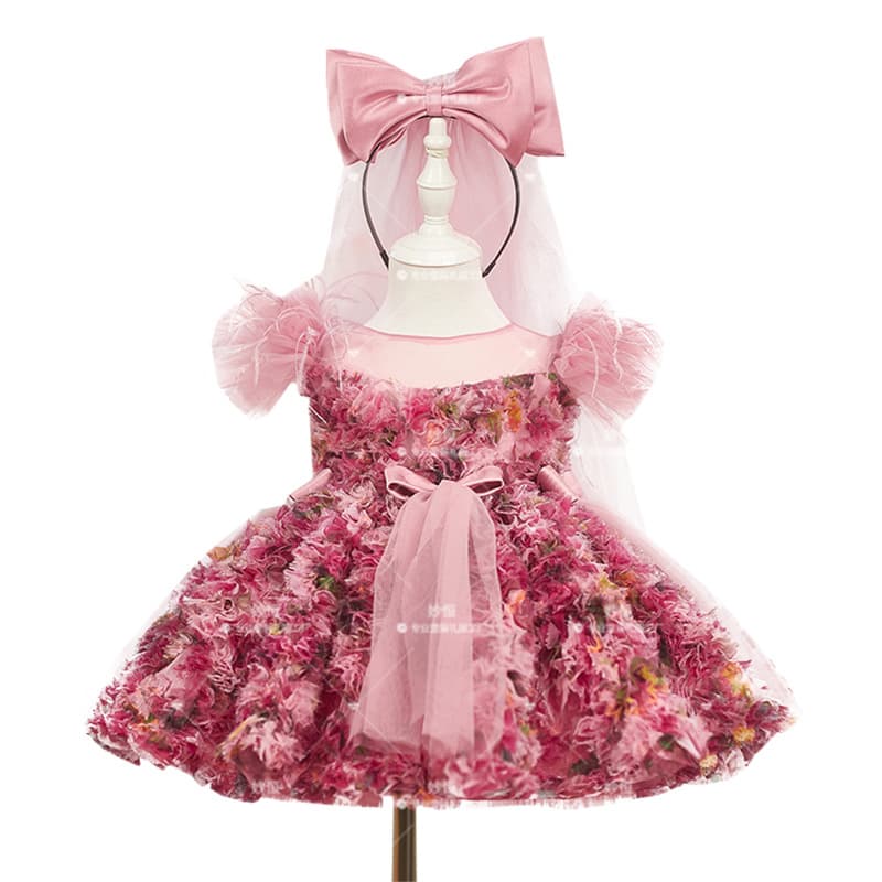 AliExpress Girls' Birthday Princess Dress, Little Girl's Mori Girl Style 3D Floral Heavy-Duty Puffy Dress, Baby's First Birthday Dress