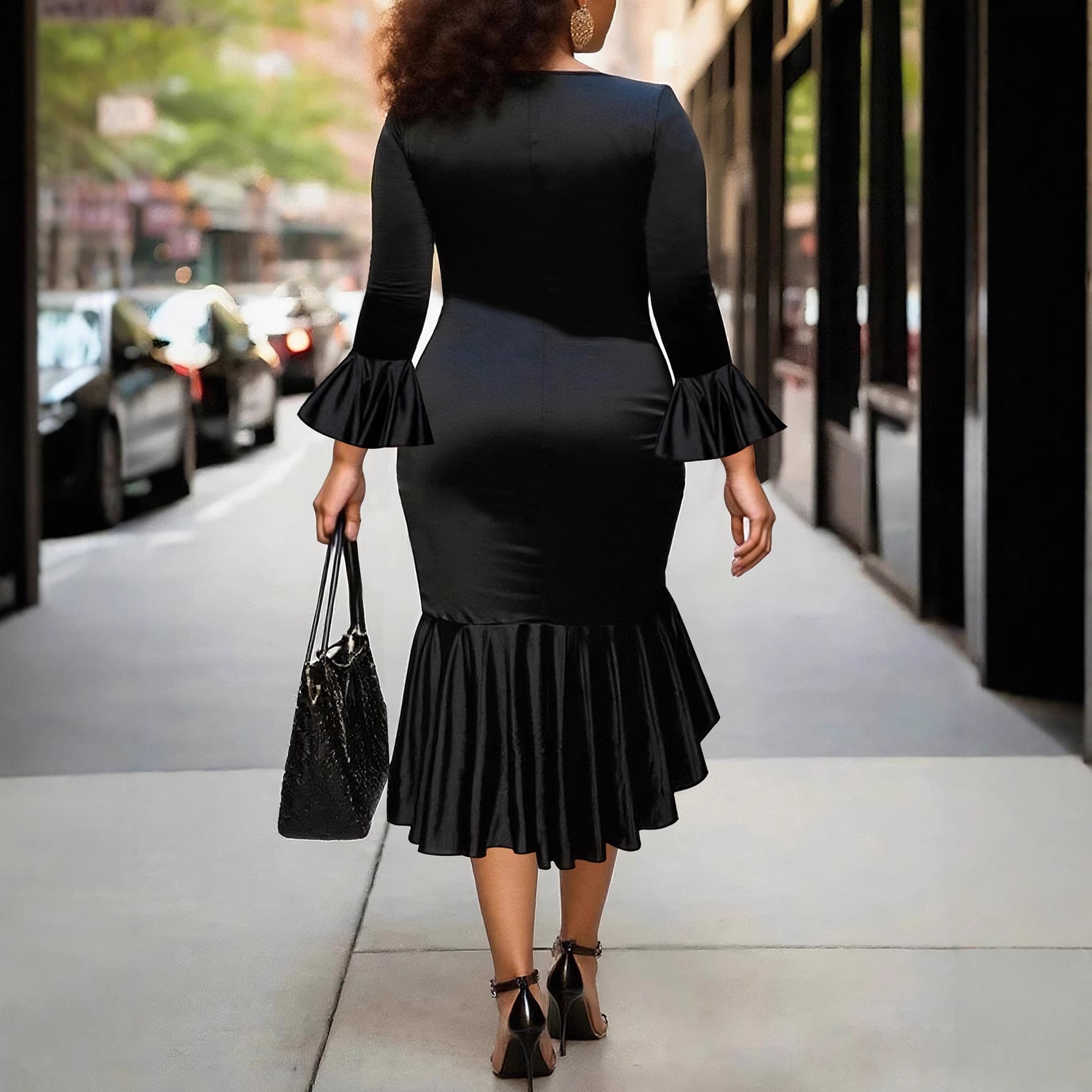 Women's Flared Sleeve Long Sleeve V-Neck Plus Size Dress Sexy Bodycon Mermaid Dress
