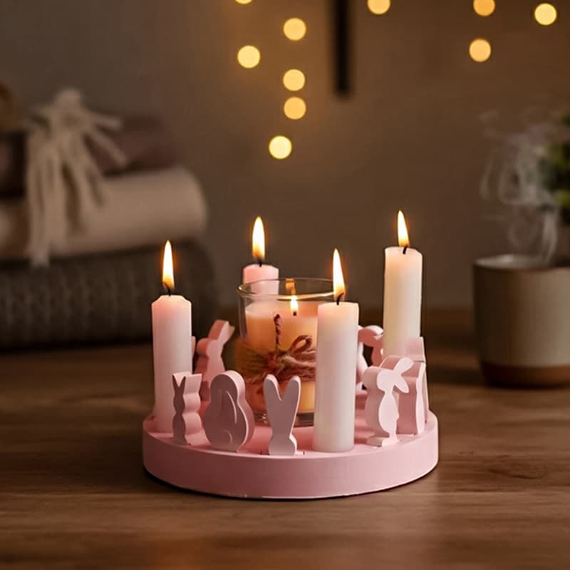DIY European-style house plaster candlestick epoxy molding die, hollow heart-shaped bird and rabbit splicing insert silicone mold