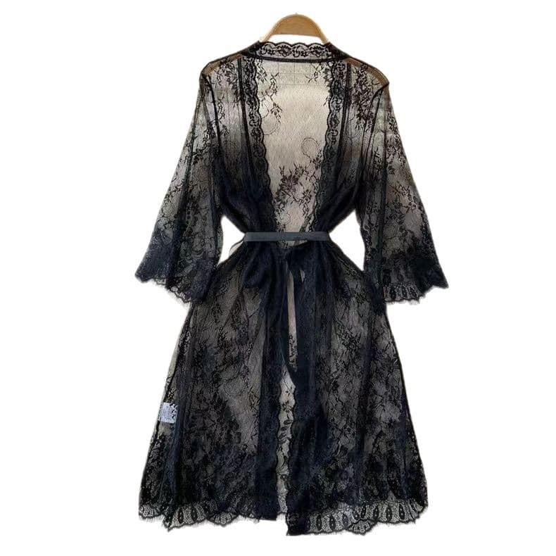Long Lace Sexy Deep V Nightgown Spring Summer Sheer Mesh Sleepwear