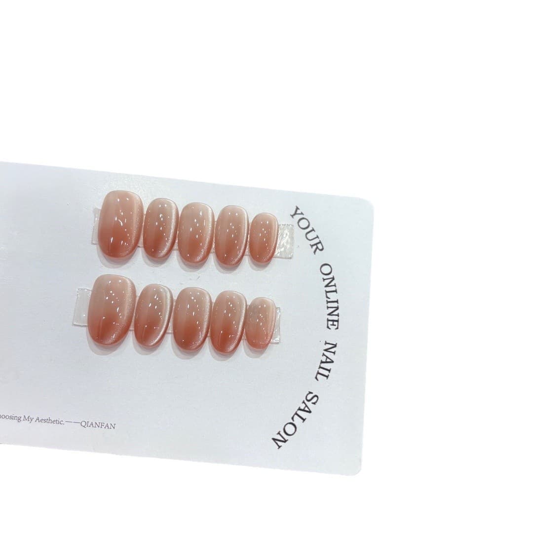 French Gradient Cat's Eye Pure Hand-worn Armor Naked White Finished Nail Art Patch Removable Fake Nail Patch