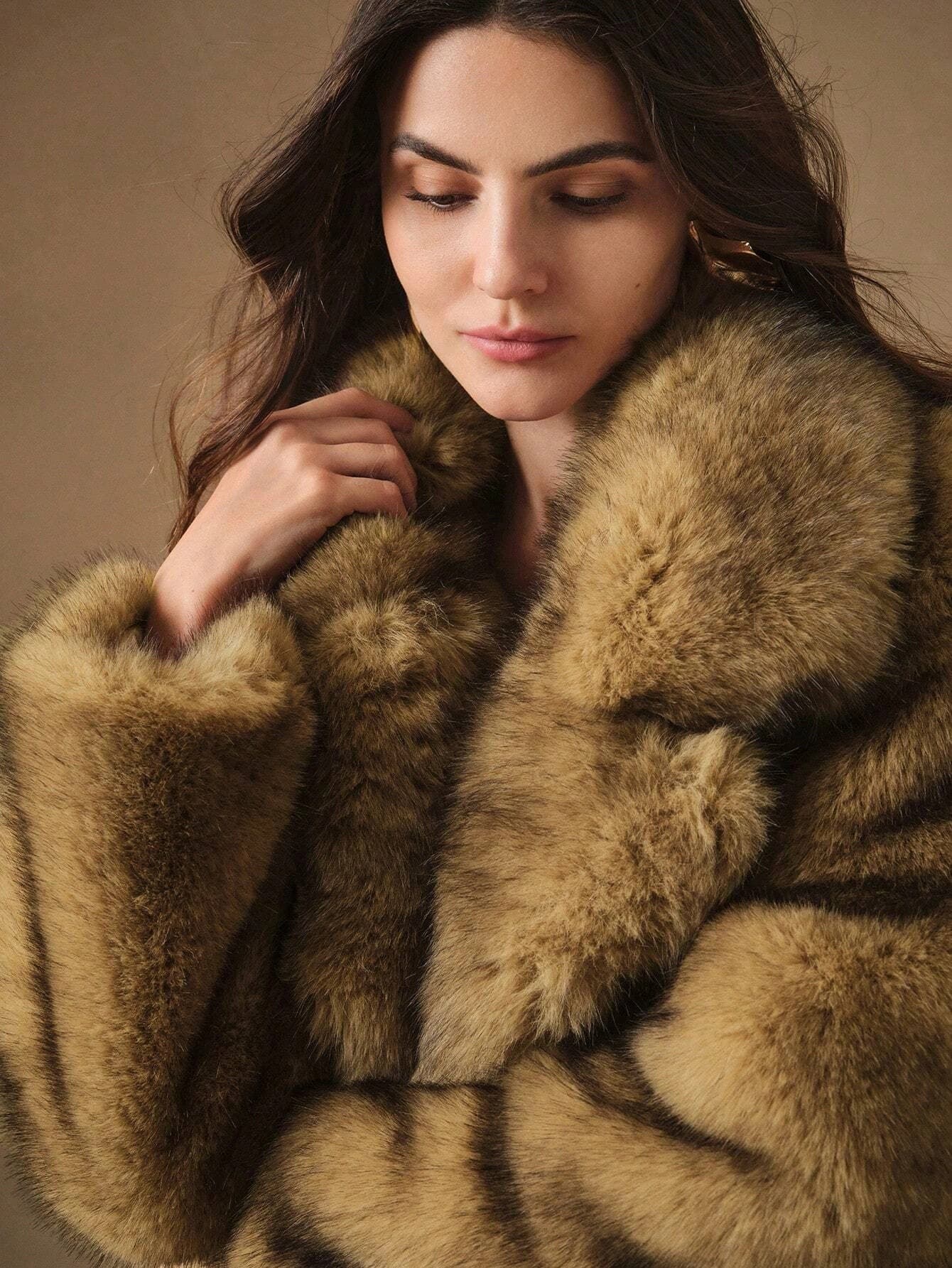 Amazon cross-border e-commerce long faux fur coat, stylish and elegant coat, trendy and fashionable fur coat.
