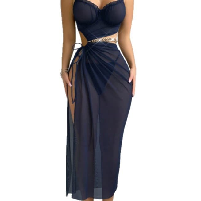 Cross-border Sourcing Europe and America Foreign Trade Lingerie Sexy Women's Two-piece Off-shoulder Beach Vacation Long Dress Set Wholesale