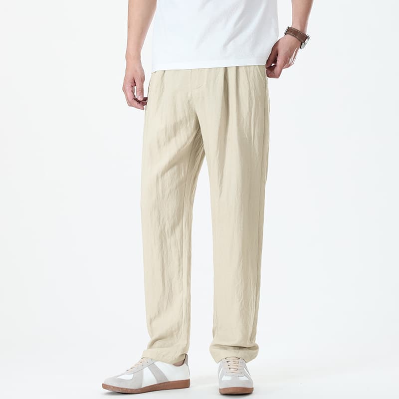 Men's casual summer thin long pants, stretchy, breathable, ice silk, quick-drying, wide-leg, straight-leg, loose fit, cool and comfortable for sports.
