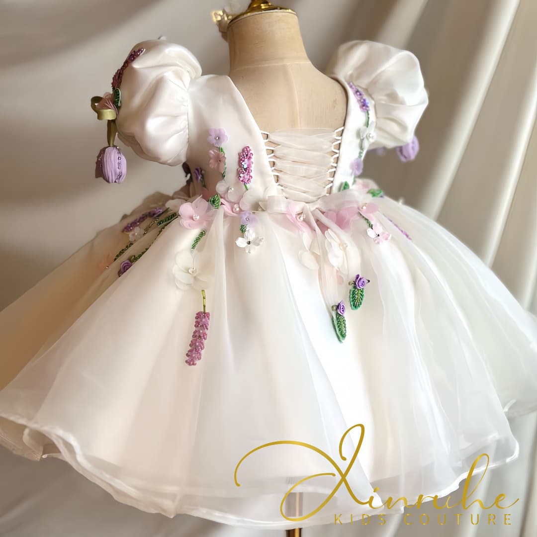Girls One-Year-Old Princess Dress White Short Flower Girl Fluffy Gauze Flower Pearl Lolita Lolita Princess Dress