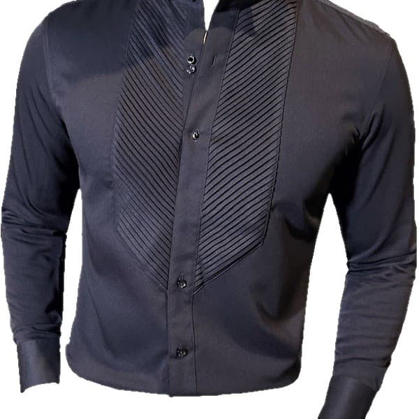 Trendy Men's Banquet Gentleman Dress Shirt French Wing Collar Long-Sleeve Business Pleated Shirt
