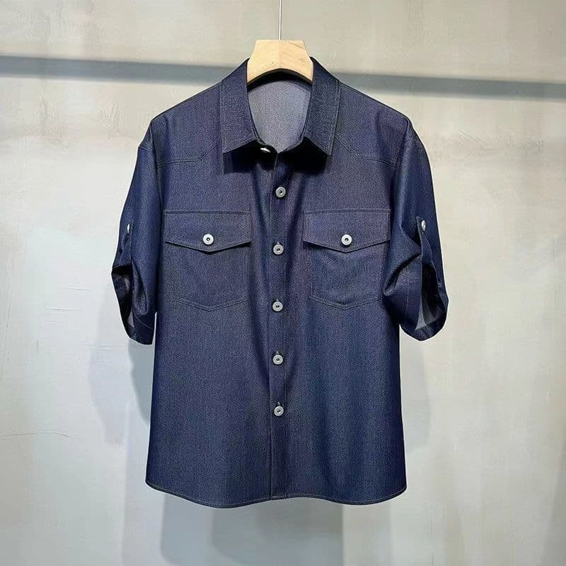 Ryder's Summer Thin Denim Shirt Suit for Men - Five-Sleeve Stylish Casual Loose-Fitting Trendy Two-Piece Set