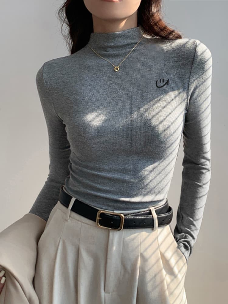 Autumn Winter New American Black Half Turtleneck Top Base Layer Women Niche Design Inner Wear Slimming Long Sleeve