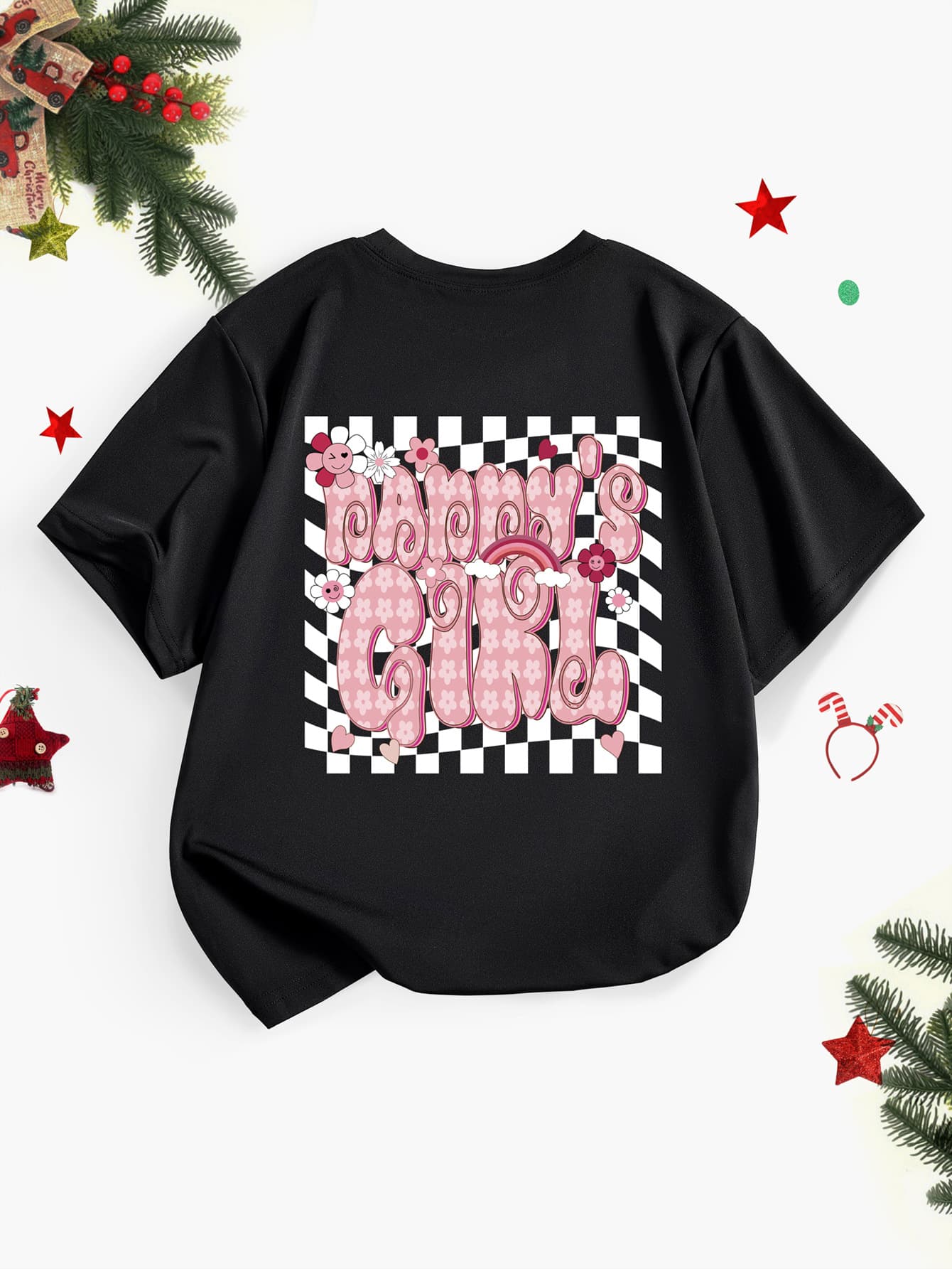 Christmas Kids Girls Summer Short Sleeve T-Shirt Letter Round Neck Comfortable Shein Factory Children's Clothing