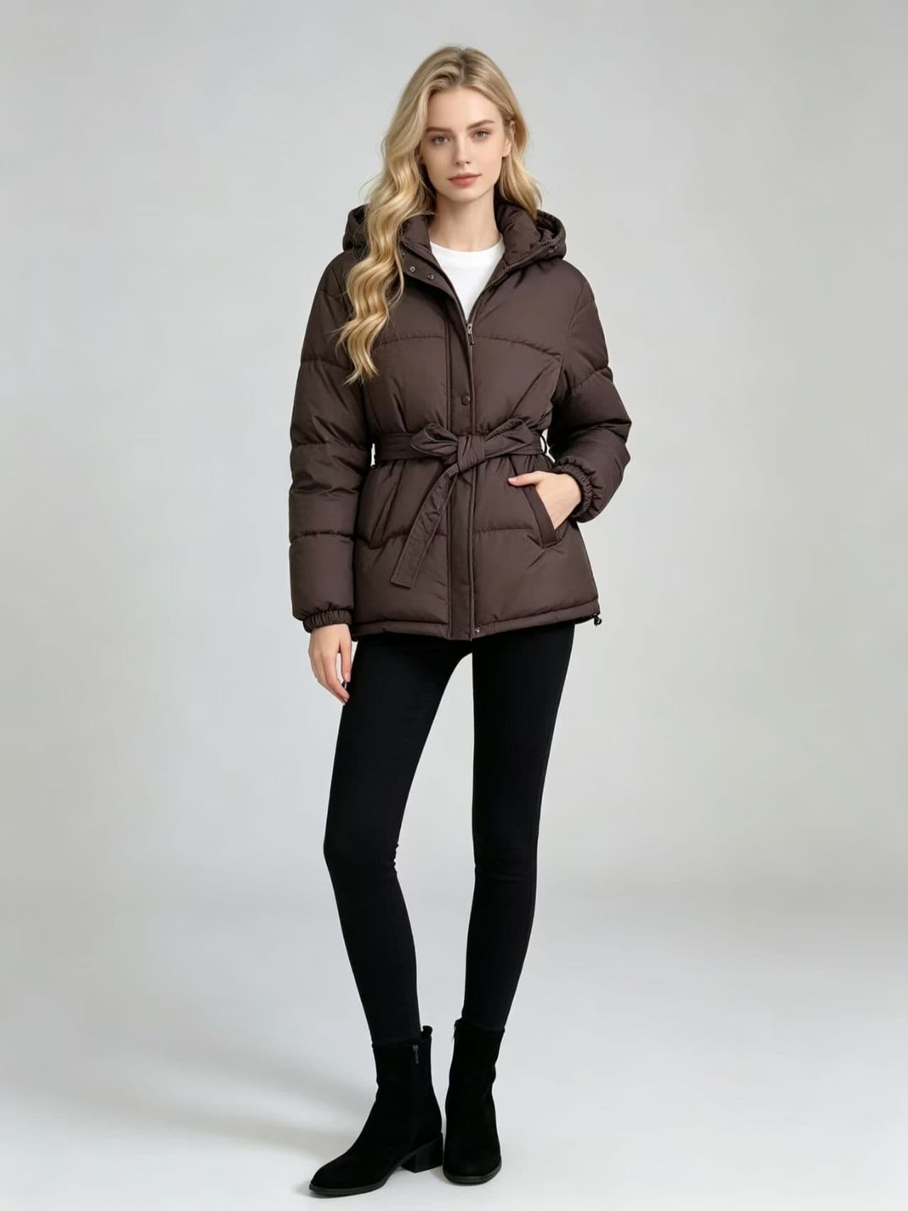 2026 New Winter Casual Cotton Coat with Hood, Waist-Tightening Slim Fit, Non-Bulky, Versatile for Commuting