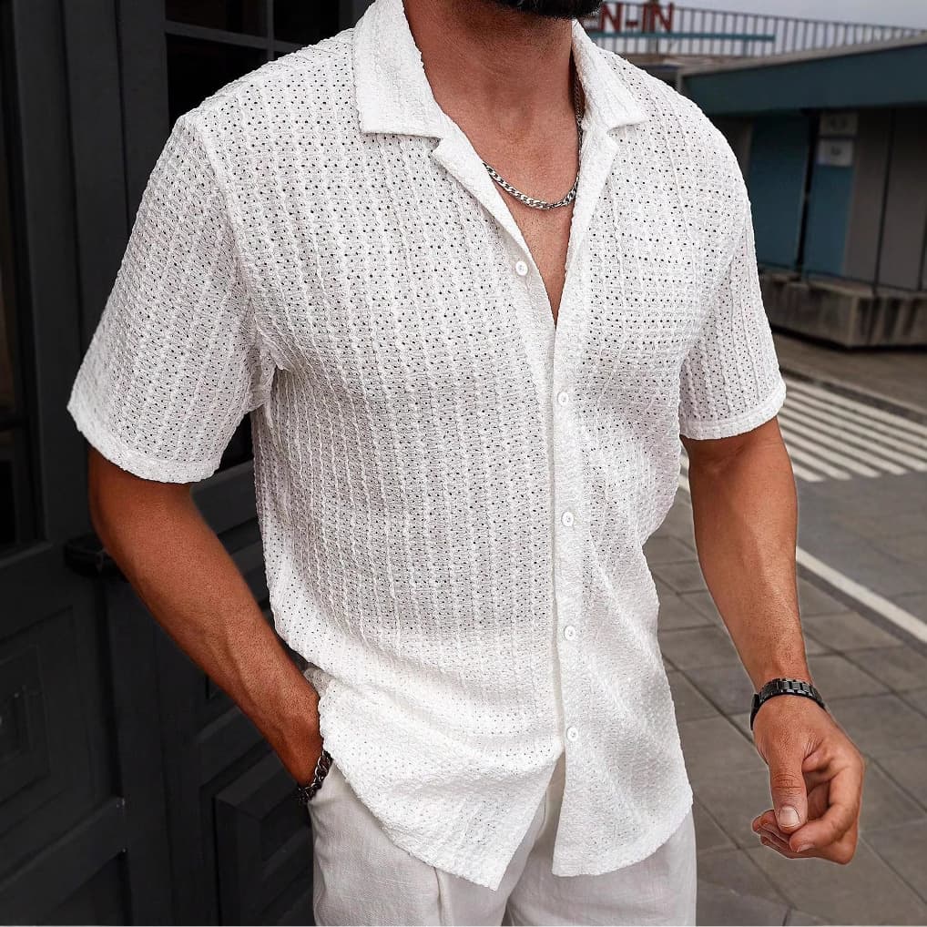 Cross-border e-commerce Amazon men's casual striped shirt with collar, short-sleeved top