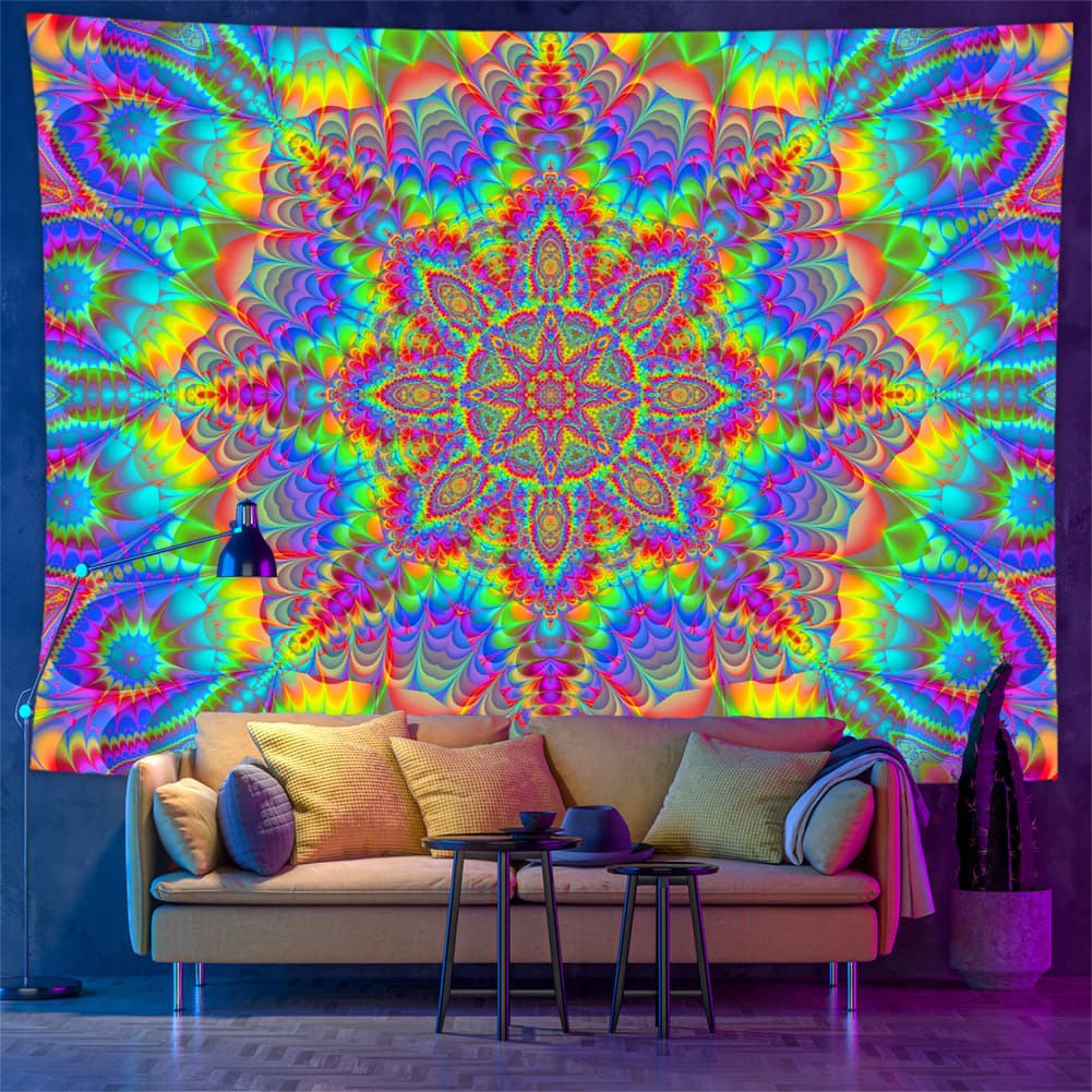 Amazon cross-border UV fluorescent tapestry, mandala background cloth, bedroom headboard decoration, wall hanging tapestry